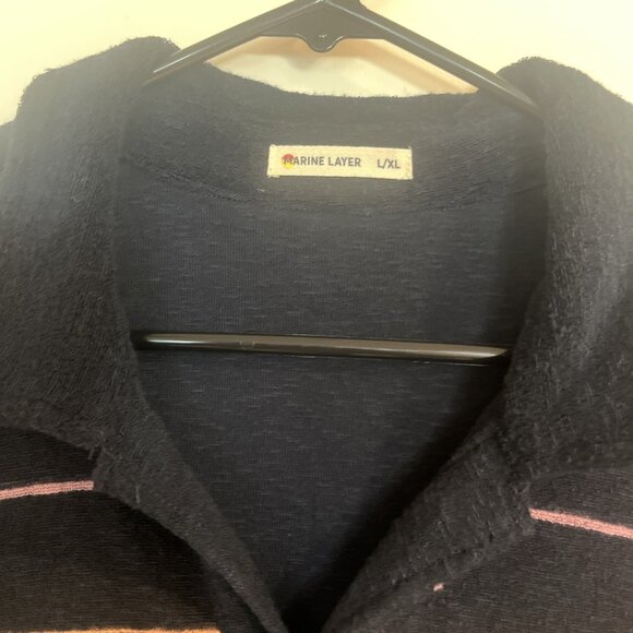 Marine Layer Terry Out Polo Navy Multistripe Short Sleeve Palm Trees Mens L/XL - Picture 3 of 12